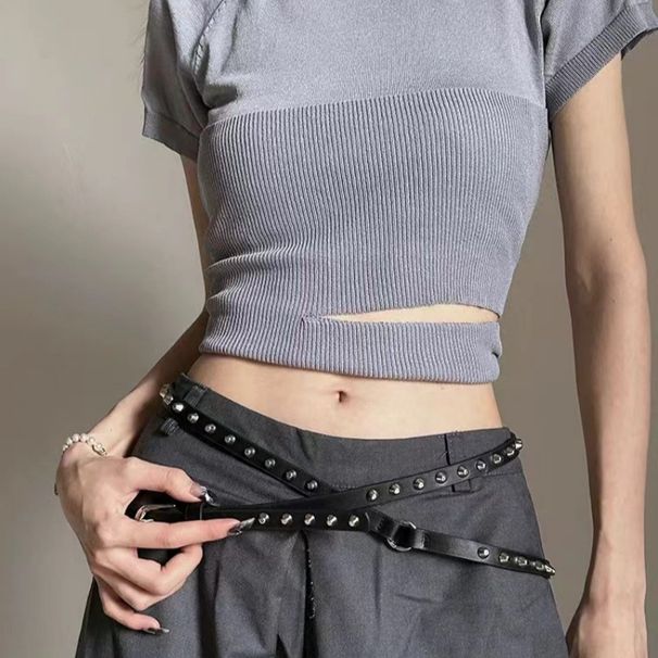 Punk Cowboy Style Double Loop For Women 2025 New Ultra Long Thin Casual Versatile Rivet Belt Waist Cincher Trendy_viptrois.com