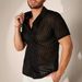 Men's Clothing Hollow Jacquard Perspective Shirt Lace Fashion Casual Slim Fit Top_viptrois.com