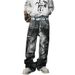 Men's Clothing American Street High Street Retro Snake Pattern Digital Print Jeans Men And Women Spring And Autumn Trendy Personality_viptrois.com