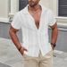Hot-selling Summer Lapel Solid-color Short-sleeved Shirt With Buttons, Men's Hollowed-out Shirt_viptrois.com