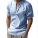 Summer European And American Men's Casual Loose Shirts, Trendy Stand-up Collar Linen Short-sleeved Solid Color Shirts, Plus-size Men's Wear_viptrois.com