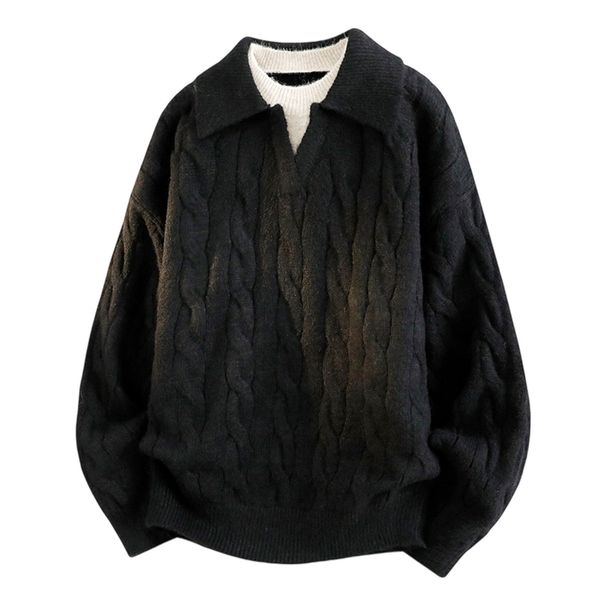 Men's Oversized Cable Knit Sweater – Preppy Style Mock Two-Piece Design, Comfort Fit For Sizes_viptrois.com