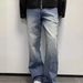 Men's Clothing Cleanfit Ripple Blue Cow Must Have Ripple Washed Lightning Pattern Flared Jeans Bootcut Trousers Men_viptrois.com