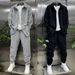Men's Clothing Casual Spring Shirt Pants Set Comfortable Loose Fit Long Sleeve Shirt Trousers Stylish Matching Outfit (Black/White Grey, Sizes M-3XL)_viptrois.com