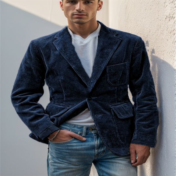2026 Fashion Outerwear Blazers Youth/Men Lapel Pure Color Single-Breasted Pocket Long Sleeve Corduroy Suit Jacket_viptrois.com