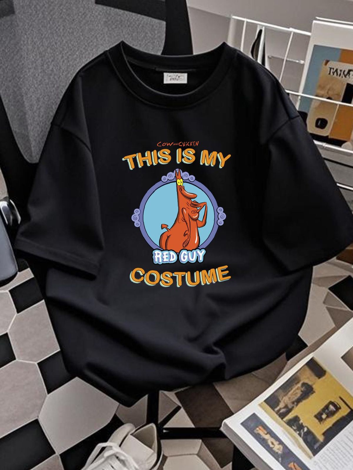 Cow And Chicken Halloween This Is My Red Guy Costume T Shirt Vintage Washed Top For Everyday Wear Designer Clothes Breathable Fashion Comfortable_viptrois.com