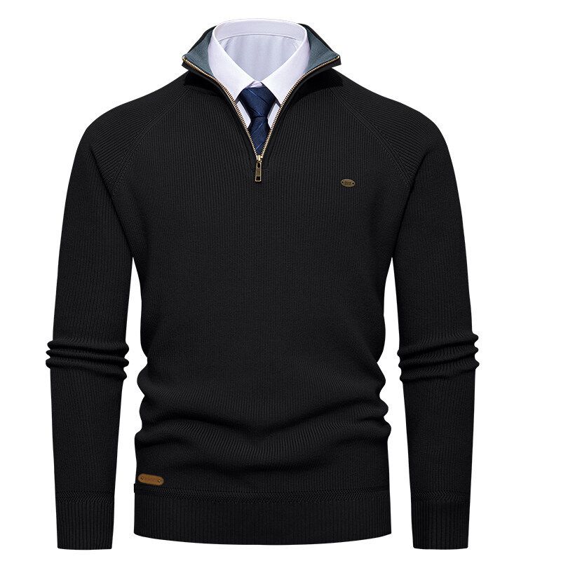 Men's Thermal Knit Sweater, Half-Zip Stand Collar, Vertical Ribbed Design, Thickened Winter Warm Pullover, Business Casual & Streetwear Fashion_viptrois.com