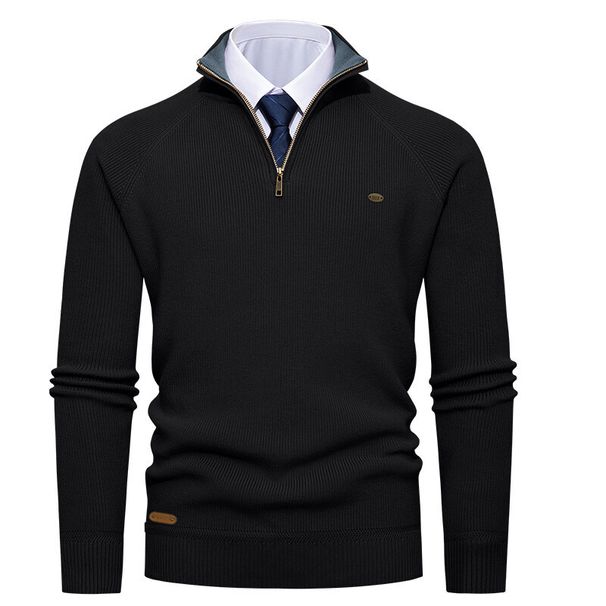 Men's Thermal Knit Sweater, Half-Zip Stand Collar, Vertical Ribbed Design, Thickened Winter Warm Pullover, Business Casual & Streetwear Fashion_viptrois.com