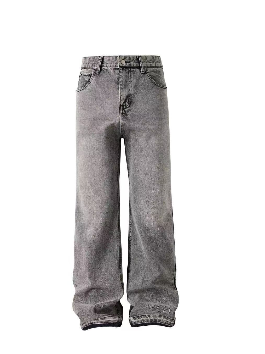 Men's Clothing Cleanfit Gray Raw Edge Tassel Jeans Vintage Cement Gray Trousers Jeans_viptrois.com