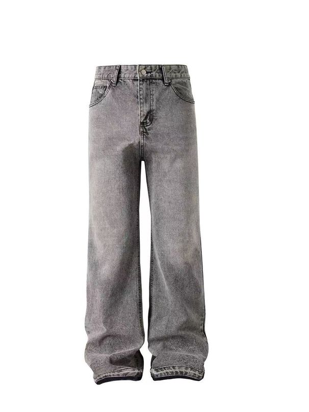 Men's Clothing Cleanfit Gray Raw Edge Tassel Jeans Vintage Cement Gray Trousers Jeans_viptrois.com