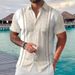 Men's Clothing Thin Breathable Beach Leisure Printed Striped Short Sleeved Shirt_viptrois.com