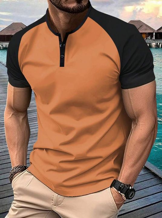 Men's Clothing Summer Fast Sale T Shirt Men's Button Henley Collar Sports Polo Shirt_viptrois.com