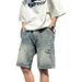 Men's Clothing Summer Thin Ripped Denim Shorts Men's Vibe Retro Loose Mid-length Pants Trendy Street All-match Shorts_viptrois.com