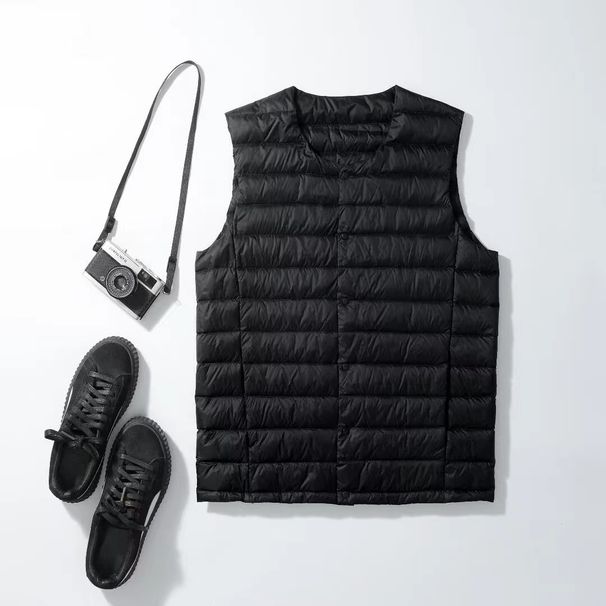 Down Vest Men's Collarless Liner Wearing Autumn And Winter Light Down Jacket Vest Youth Large Size Vest Round Neck V Neck_viptrois.com