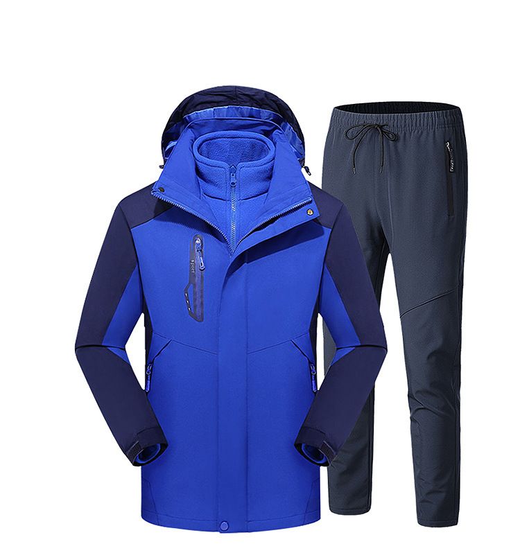 Men's outdoor hardshell men's 3-in-1 detachable autumn and winter windbreaker suit plus pile hiking suit_viptrois.com