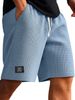 Men's Casual Sports Shorts Summer Waffle Cotton Polyester Middle-Aged And Young Style Black Blue Mid-Waist Drawstring Pants_viptrois.com