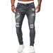 Men's Clothing Trousers Ripped White Slim Denim Trousers Fashion Calf Trousers_viptrois.com