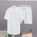 Men's Summer Loungewear Set - Breathable Cotton-Blend Short Sleeve Shirt & Relaxed Shorts, Lightweight & Comfortable For Home, Travel & Casual Wear_viptrois.com