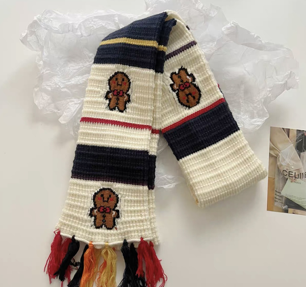 Women's Winter Korean Edition Cute Embroidery New Knitted Student Scarf Thickened Warm Gift Colored Yarn_viptrois.com
