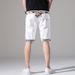 Men's white denim shorts Korean style trendy mid-waist five-quarter pants for men_viptrois.com