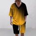 Leisure Suit Men's Summer Loose Short Sleeved Sweater Shorts V Neck Sports Suit Two Piece Suit_viptrois.com