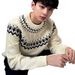 Pure 2025 Fair Isle Cable Knit Loose Sweater For Men Autumn Winter Lazy High-End Feel Knitted Base Layer_viptrois.com
