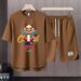 Men's Clothing 2024 Waffle Casual Summer Suit Men's Loose Teen Short sleeved T shirt Shorts Handsome Two piece Suit_viptrois.com