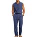 Men's Summer Trendy Linen Cotton Two Piece Set Sleeveless Shirt And Trousers Casual Breathable Cross Border European American_viptrois.com