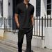 Men's Clothing New Short Sleeved Suit Men's Autumn Youth Waffle Zipper Stand Collar Polo Shirt + Trousers Men's Casual Suit_viptrois.com