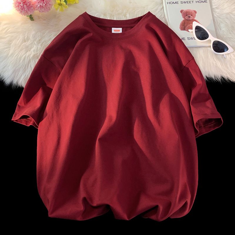 Men's Clothing T Shirt Large Size White Pure Cotton Short Sleeve Men's And Women's Pure Black Loose Solid Color Round Neck Half Sleeve Solid Color_viptrois.com