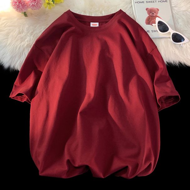 Men's Clothing T Shirt Large Size White Pure Cotton Short Sleeve Men's And Women's Pure Black Loose Solid Color Round Neck Half Sleeve Solid Color_viptrois.com