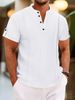 2025 Summer Polyester-cotton Men's Short-sleeved Button-pleated Solid Color V-neck Casual Style Henry Shirt_viptrois.com
