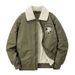 Men's Aviator Jacket Winter Coat With Fleece Lining, Shearling Collar Workwear Style Cotton Bomber Jacket For Casual Outwear (Khaki, Navy, Army Green)_viptrois.com