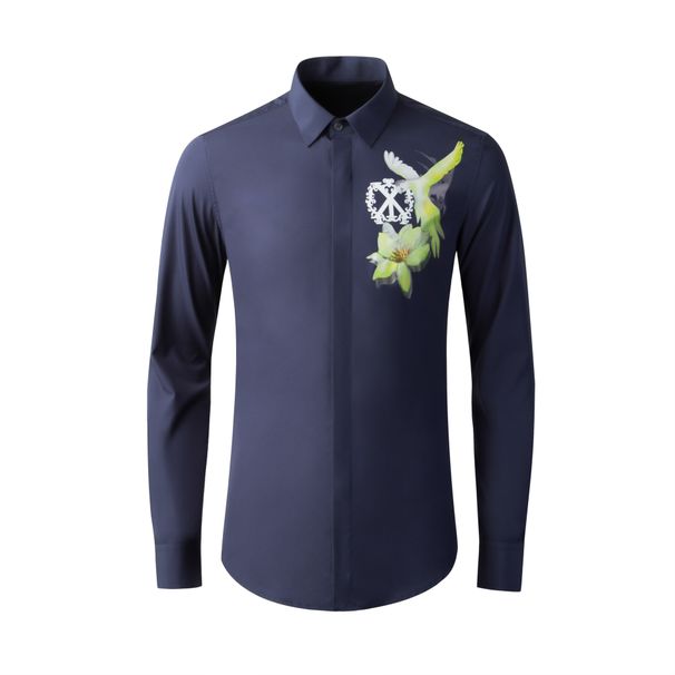 Men’s Slim-Fit Long-Sleeve Shirt With Handcrafted Beaded Bird & Floral Design – Breathable Cotton Blend, Wrinkle-Resistant (White/Black/Navy/Blue)_viptrois.com