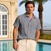 Men's Linen-Blend Short Sleeve Shirt, Casual Button-Down Shirt With Chest Pocket, Relaxed Fit For Summer_viptrois.com