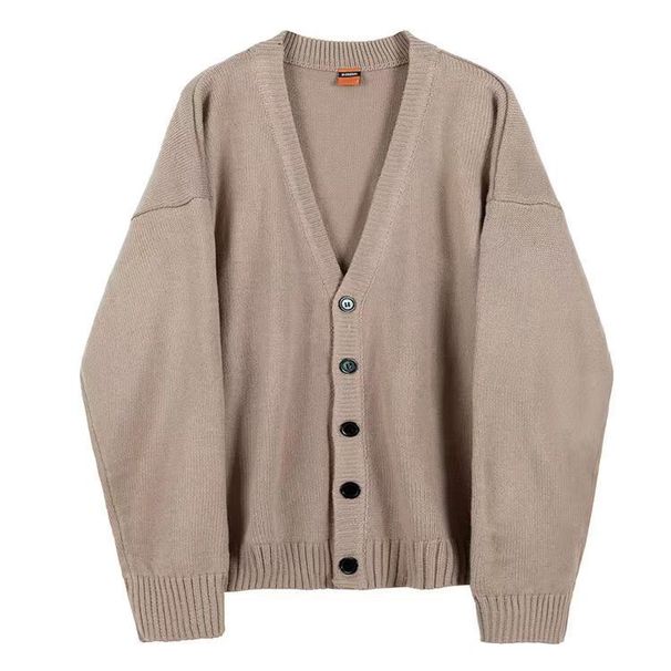 Knitted sweater men's loose sweater single breasted solid color knitted sweater cardigan jacket men_viptrois.com