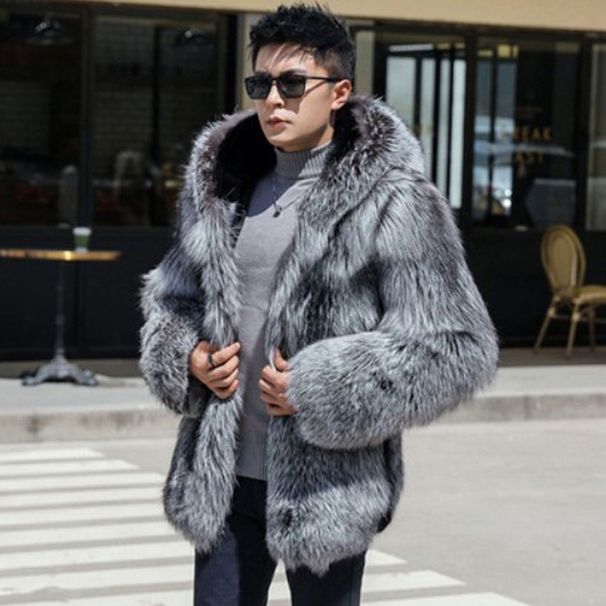 Men's Clothing Winter Warm Hooded Fox Fur Men's Mink Fur Coat Silver Fox Whole Mink Fur Coat_viptrois.com