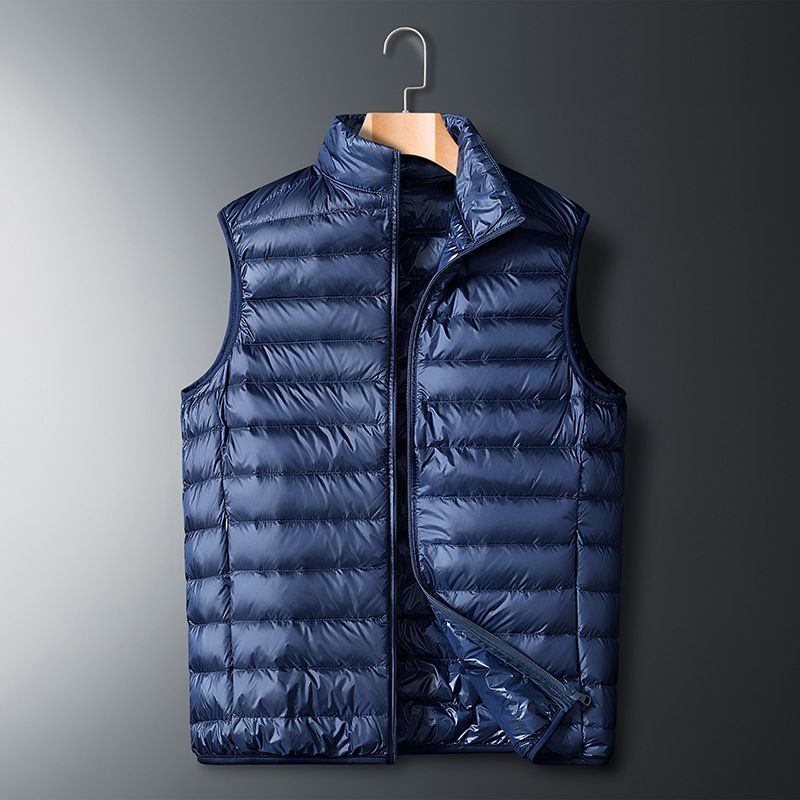 Men's Lightweight Down Jacket - Slim Fit Sporty Puffer Coat With Stand Collar, Water-Resistant Nylon Shell & 50% White Duck Fill For Running/Cycling_viptrois.com