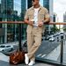Men's Trendy Workwear Cotton Linen Shirt And Trousers Plus Size Chest Pocket Lapel Spring Summer Casual Suit_viptrois.com