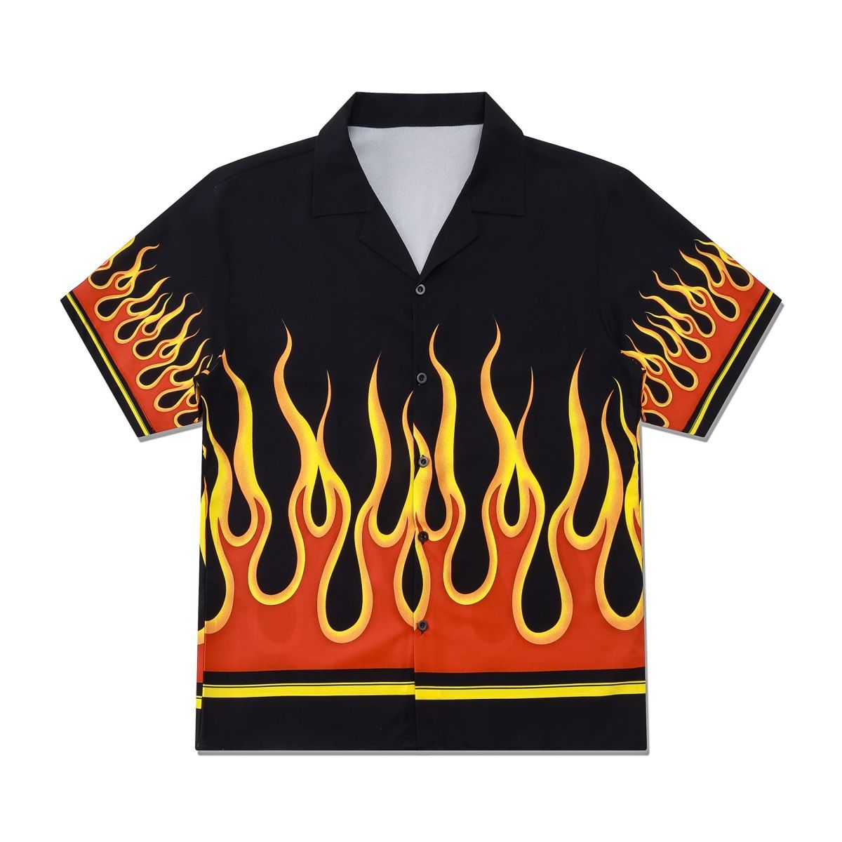 Men's Clothing INS High Street Retro Light Luxury Shirt Short Sleeve Men Spring And Summer Teenagers Leisure Flame Cuban Collar Shirt_viptrois.com