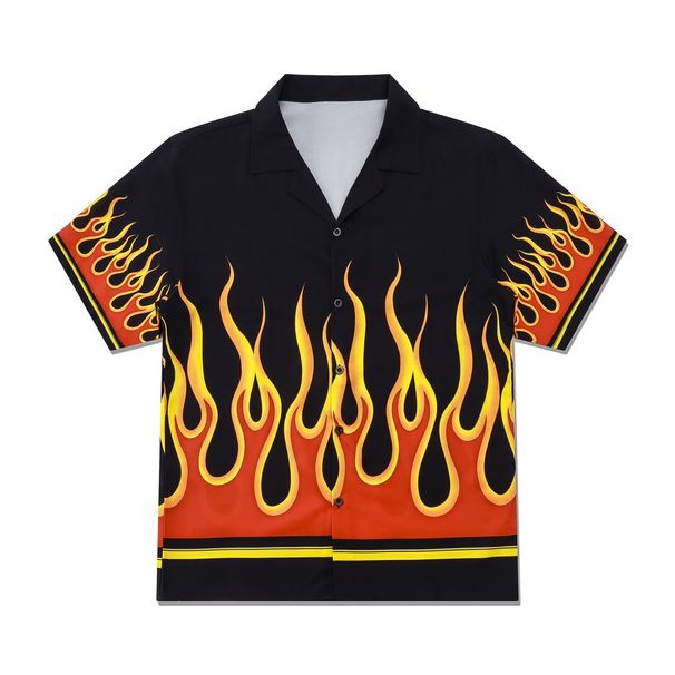 Men's Clothing INS High Street Retro Light Luxury Shirt Short Sleeve Men Spring And Summer Teenagers Leisure Flame Cuban Collar Shirt_viptrois.com
