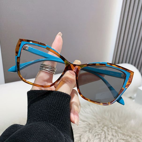 New Style Personality Anti-Blue Light Fashion Cat Eye Non-Prescription Unisex Color-Block Color-Changing Glasses_viptrois.com