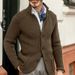 2026 European-USA Style Knitwear Cardigan Men 100% Acrylic Stand Collar Pure Color Single-Breasted Long Sleeve Slim Knit Sweater Outerwear_viptrois.com