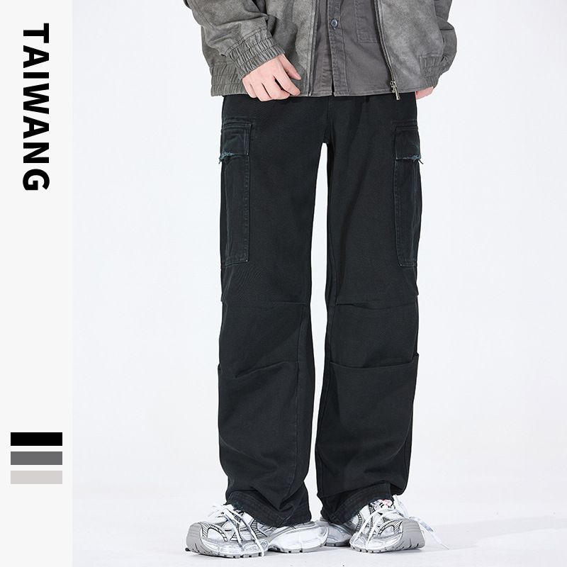 Men's Clothing Thai King Men's Wear 2024 Retro Paratrooper Pants Autumn and Winter Garment Dyeing Workwear Loose Multi Pocket Pants Men's Trousers_viptrois.com