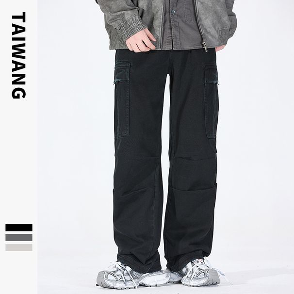 Men's Clothing Thai King Men's Wear 2024 Retro Paratrooper Pants Autumn and Winter Garment Dyeing Workwear Loose Multi Pocket Pants Men's Trousers_viptrois.com