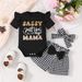 Baby Girls Cute Letter Print Short Sleeve Ladies Dress And Houndstooth Shorts And Bandana Set 3 Piece Set_viptrois.com