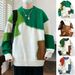 Men’s Patchwork Knit Sweater – Oversized Color Block Pullover, Machine Washable Polyester Blend (Winter Streetwear, Youth Fashion, Unisex Casual)_viptrois.com