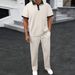 Men's Summer Collection Jacquard Lapel Two-Tone Polo Shirt Short-Sleeved & Long Pants Set European & American Style_viptrois.com