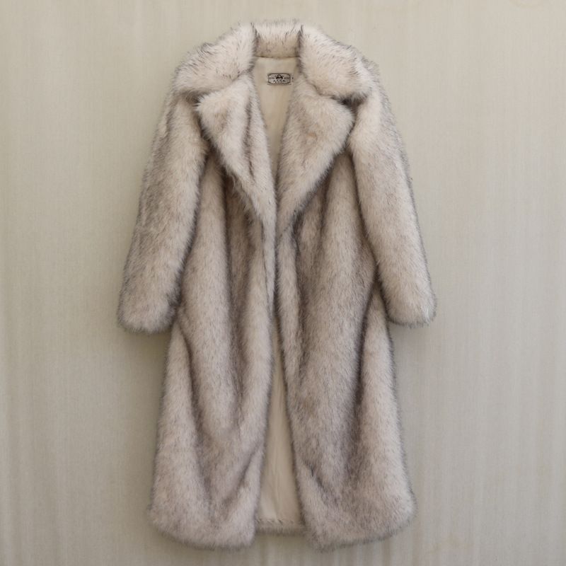 Men's Clothing Barbican Men's Fur Coat Winter Warm Fashion Fur Imitation Mink Fur Coat Long Large Fur Collar_viptrois.com