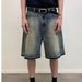Men's Clothing Summer New Style Washed Retro Distressed Couple Men And Women Casual Five Point Jeans Cat Whisker Silhouette Trendy Loose_viptrois.com